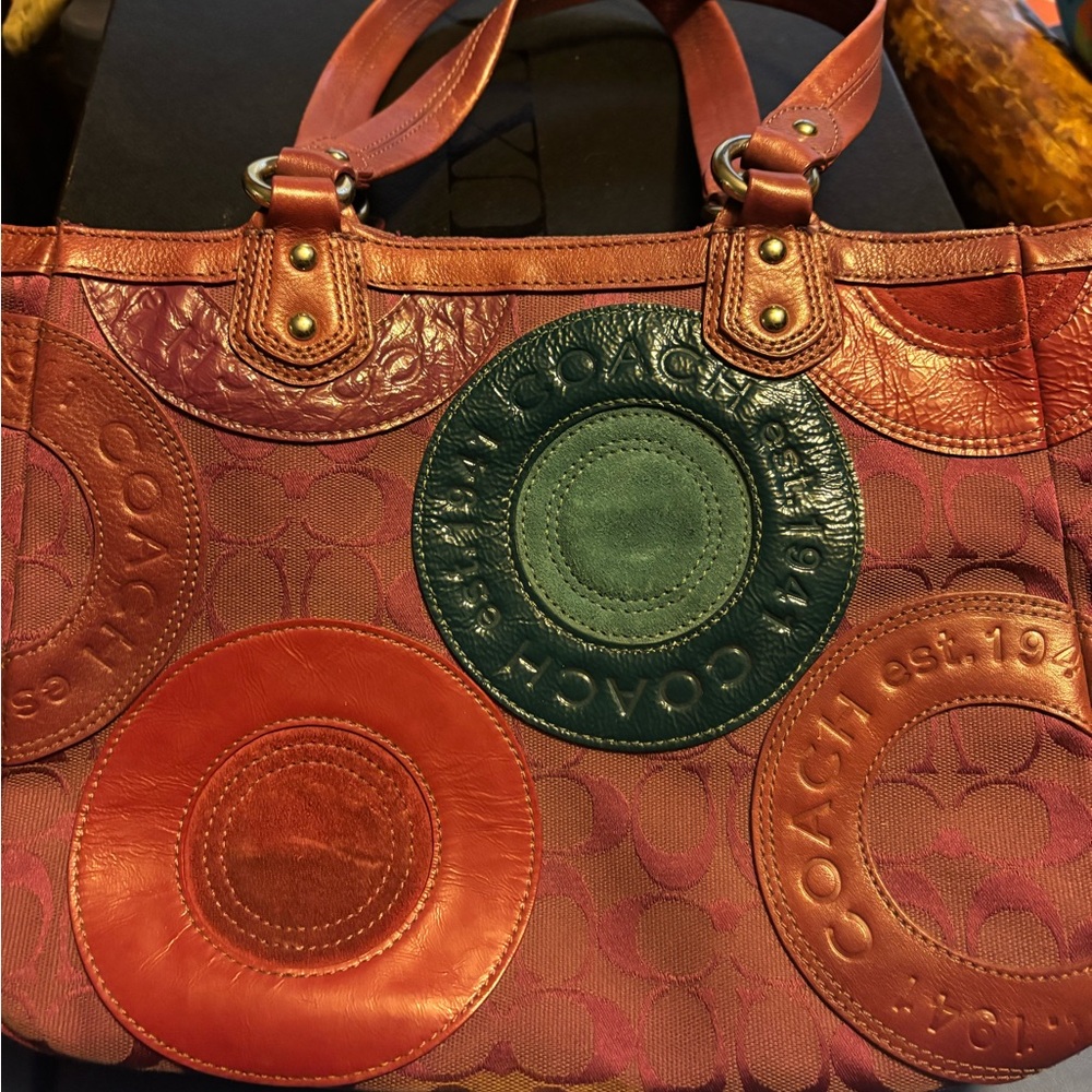 Coach Red and Teal Tote Bag - Picture 3 of 5